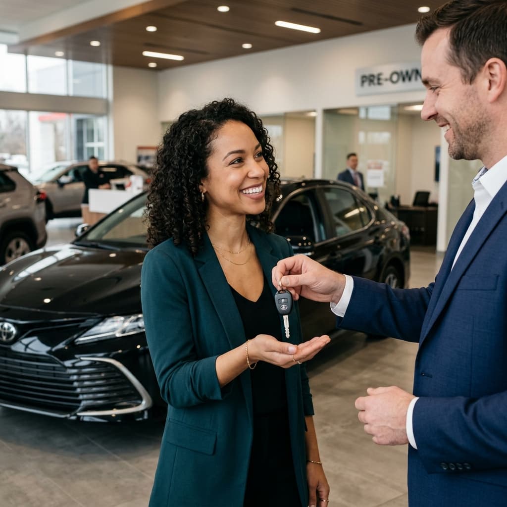 Customer receiving car keys